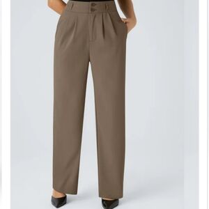 NWT Halara Flex High Waisted Zipper Pocket Shirred Straight Leg Work Pants Brown